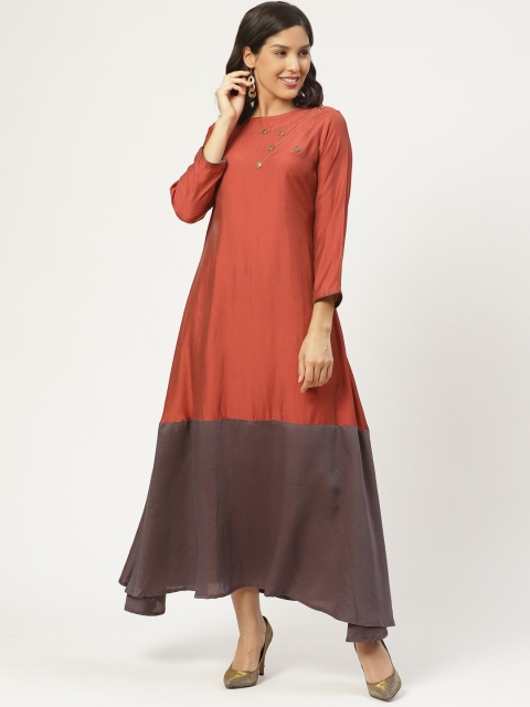 

shiloh Women Rust Orange & Mauve Colourblocked Maxi Dress