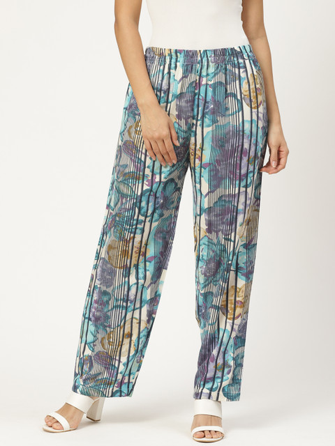 

shiloh Women Blue & Black Printed Straight Palazzos