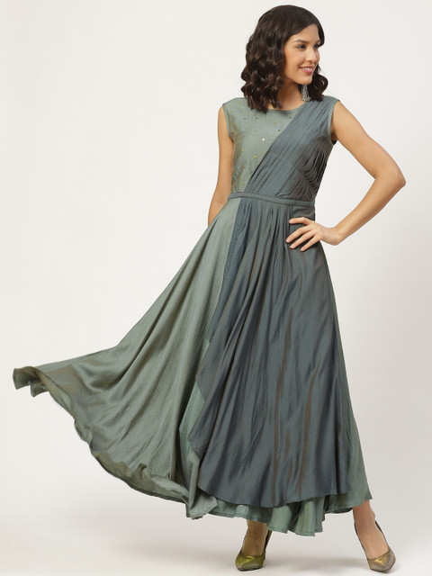 

shiloh Women Green & Grey Layered Solid Maxi Dress