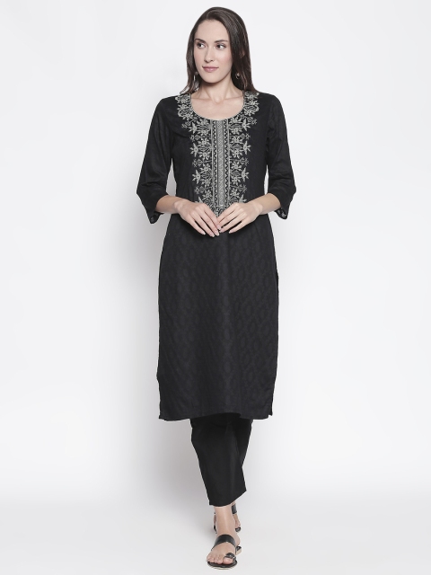 

ZRI Women Black Embroidered Kurta with Trousers