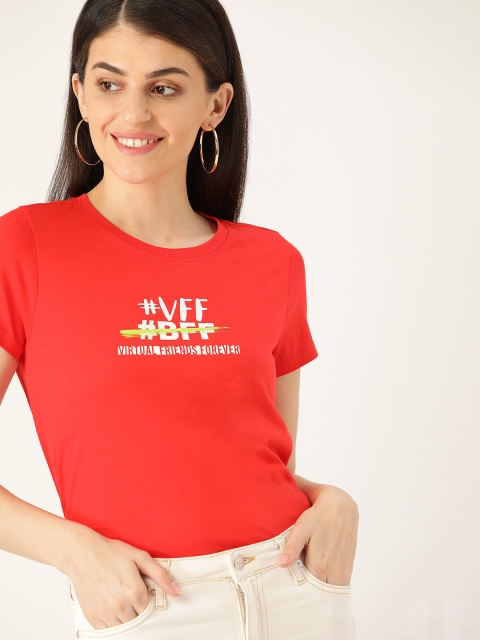 

DressBerry Women Red & White Printed Round Neck T-shirt