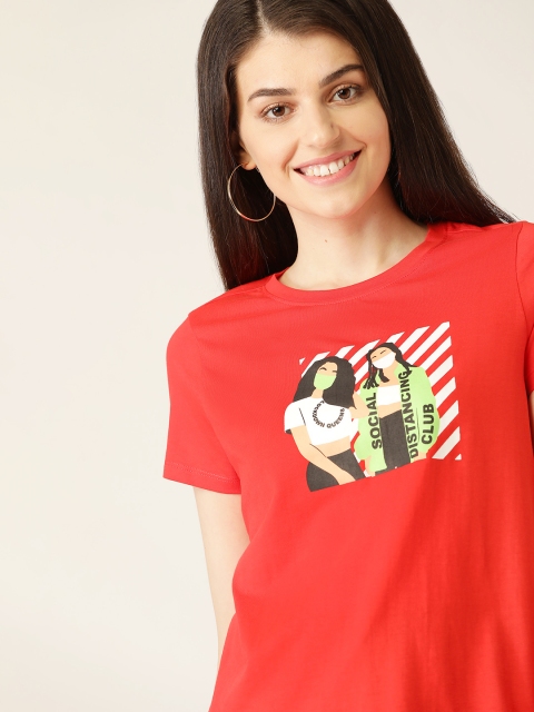 

DressBerry Women Red & Green Printed Round Neck T-shirt