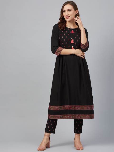 

ZIYAA Women Black & Pink Ethnic Yoke Design Kurta with Trousers
