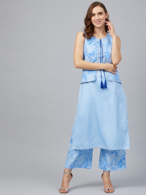 

ZIYAA Women Blue Khari Print Kurta with Palazzos