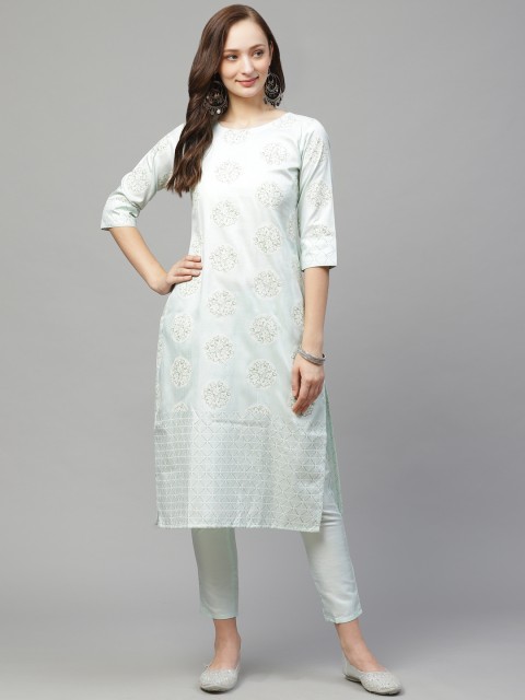 

ZIYAA Women Sea Green Khari Printed Kurta with Trousers
