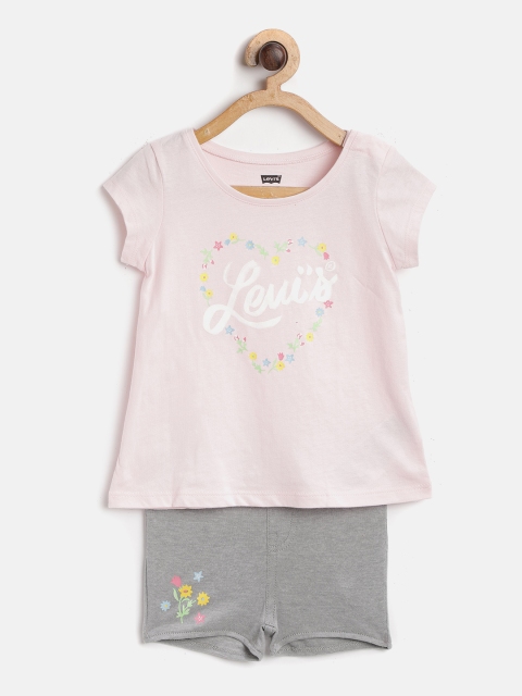 

Levis Girls Pink & Grey Melange Printed T-shirt with Shorts