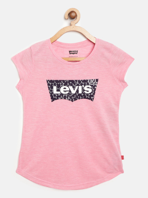 

Levis Girls Pink & Navy Blue Brand Logo Print Round Neck T-shirt