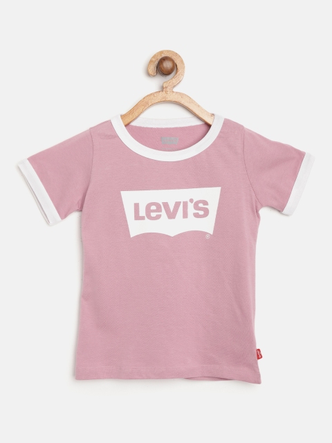 

Levis Girls Pink White Brand Logo Print Round Neck Pure Cotton T-shirt