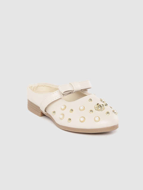 

Hoppipola Girls Light Beige & Gold-Toned Studded Mules