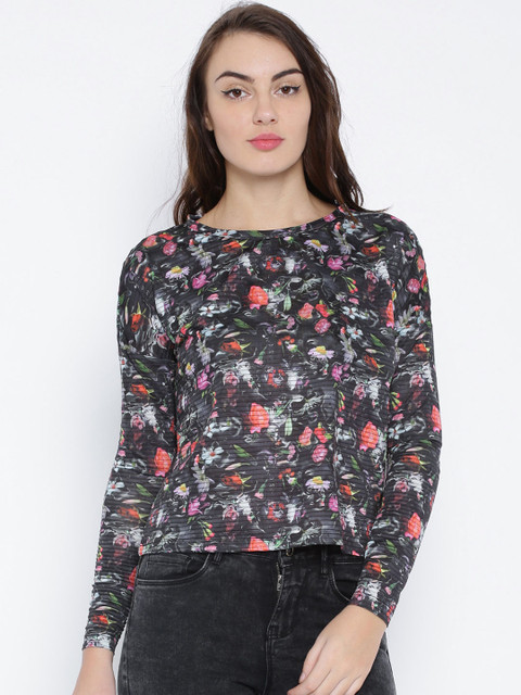 

ONLY Charcoal Grey Floral Print Boxy Top