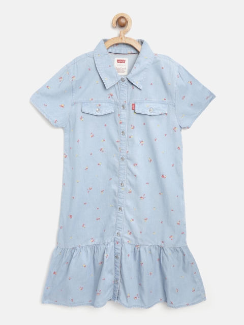 

Levis Girls Blue & Pink Printed Chambray Drop-Waist Dress