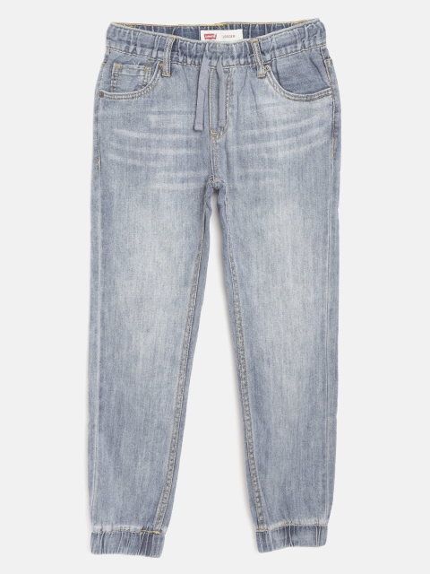Boys Blue Washed Regular Fit Denim Joggers