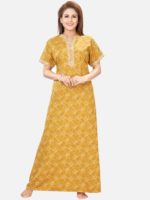 

Sand Dune Mustard Yellow & Black Printed Nightdress