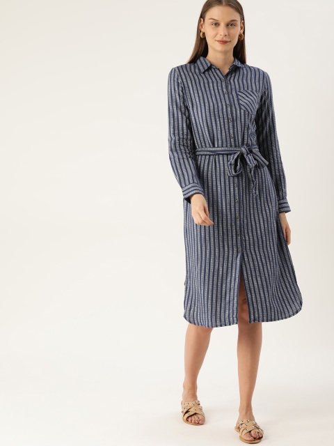 

Lee Cooper Women Blue & White Striped Shirt Dress