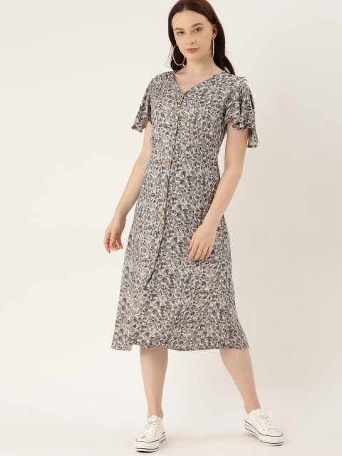 

Lee Cooper Women Cream-Coloured & Black Printed A-Line Dress