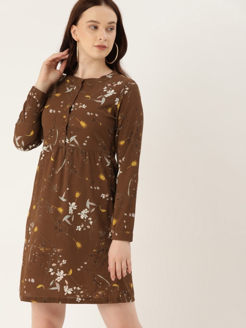 

Lee Cooper Women Brown & Yellow Floral Printed A-Line Dress