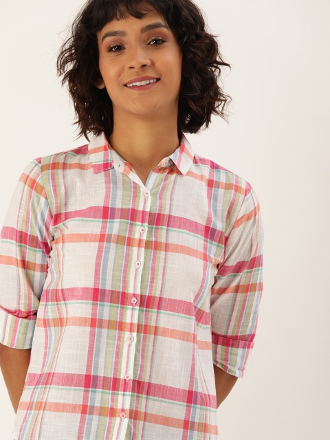

Lee Cooper Women White & Multicoloured Regular Fit Checked Casual Shirt