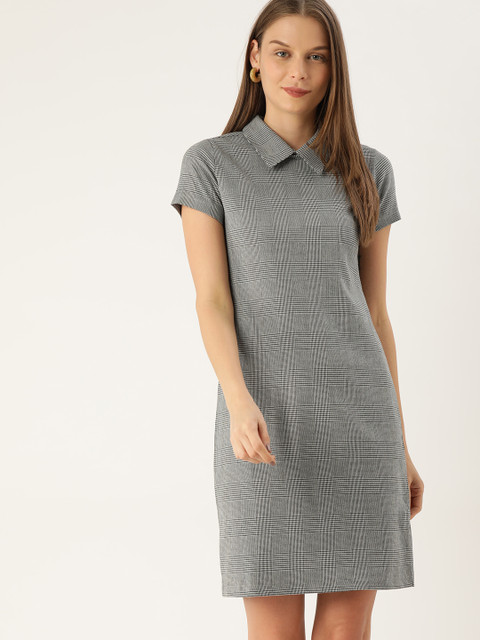 

Lee Cooper Women Grey & Black Checked T-shirt Dress