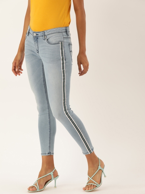 

Lee Cooper Women Blue Alex Slim Fit Mid-Rise Clean Look Side Striped Cropped Jeans