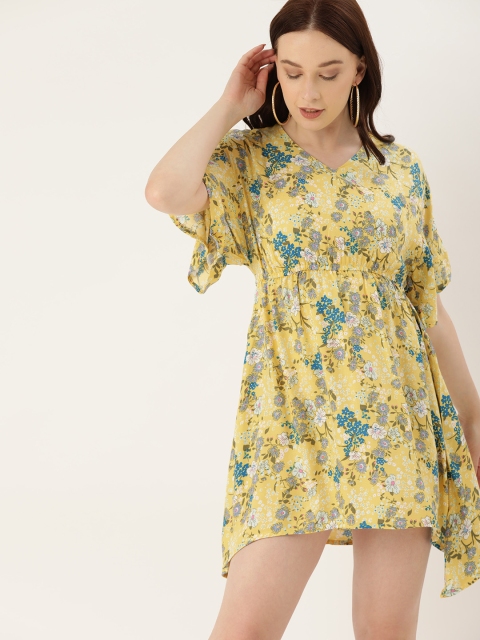 

Lee Cooper Women Yellow & Blue Floral Printed A-Line Dress