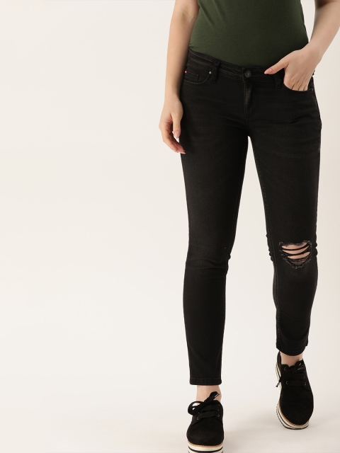 

Lee Cooper Women Black Skinny Fit Low-Rise Low Distress Stretchable Cropped Jeans