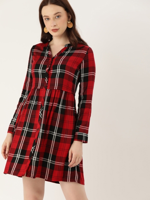 

Lee Cooper Women Red & Black Checked A-Line Dress