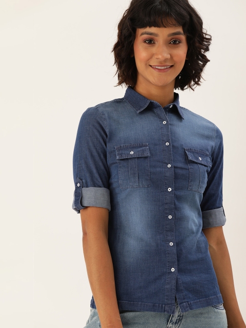 

Lee Cooper Women Blue Regular Fit Faded Casual Shirt
