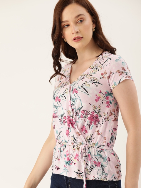 

Lee Cooper Women Pink & Green Printed Cinched Waist Top