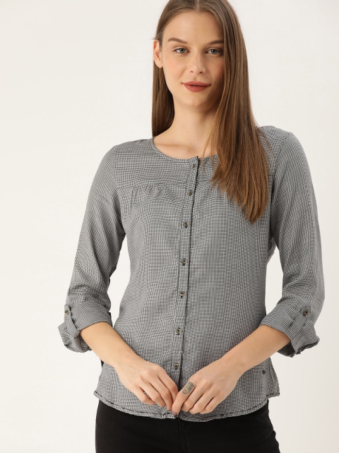 

Lee Cooper Women Black & White Checked Shirt Style Top