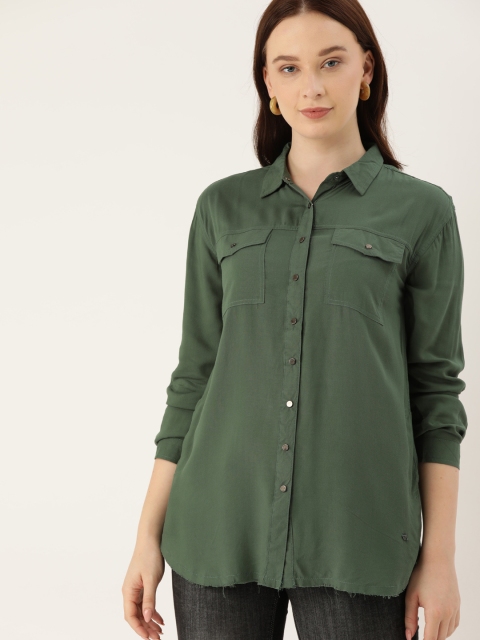 

Lee Cooper Women Olive Green Regular Fit Solid Casual Shirt