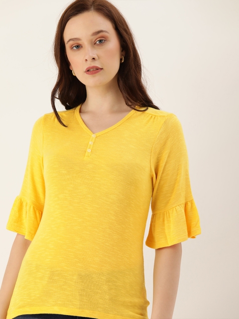 

Lee Cooper Women Mustard Yellow Solid Flared Sleeve Top