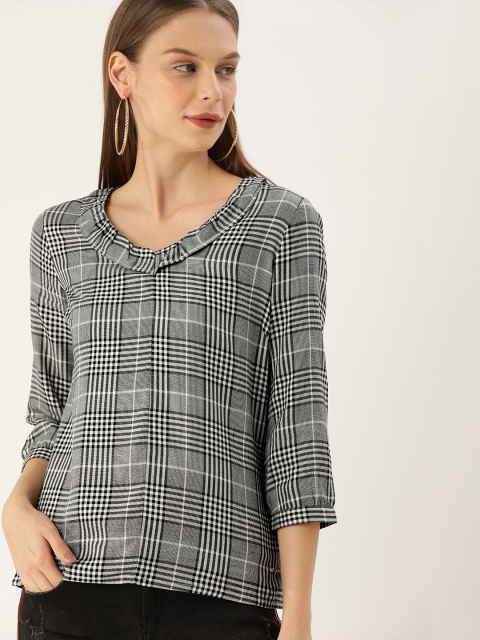 

Lee Cooper Women Black & White Checked Top