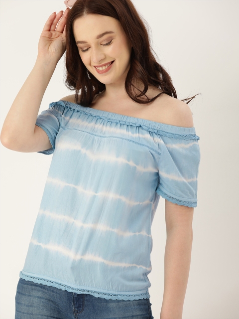 

Lee Cooper Women Blue & White Dyed Bardot Top