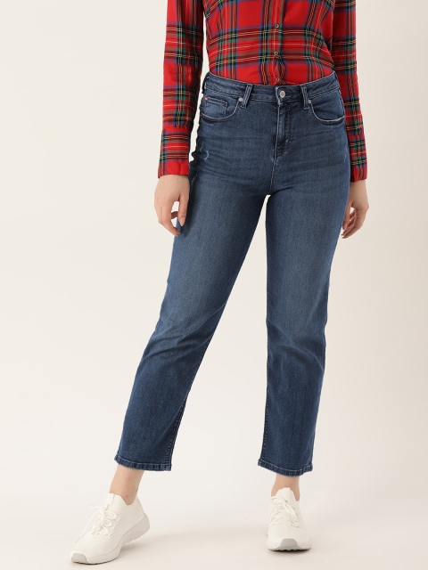 

Lee Cooper Women Blue Boyfriend Fit High-Rise Low Distress Stretchable Crop Jeans