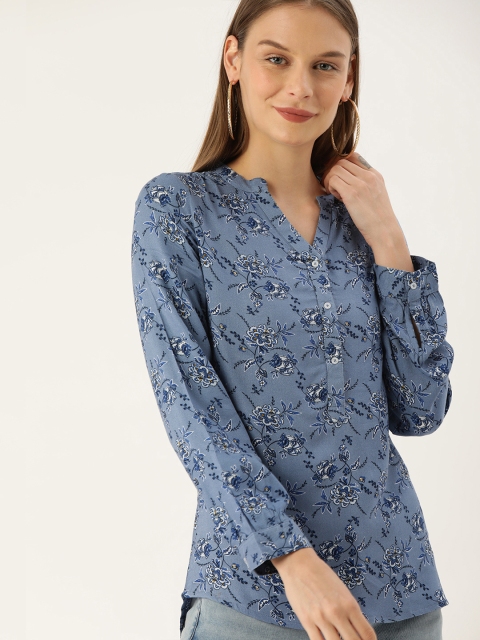 

Lee Cooper Women Blue & White Floral Printed Shirt Style Top