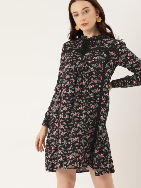 

Lee Cooper Women Black & White Floral Printed A-Line Dress