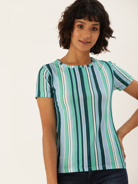 

Lee Cooper Women Blue & Green Striped Top