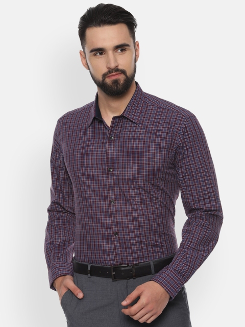 

Louis Philippe Men Maroon & Blue Classic Slim Fit Checked Formal Shirt
