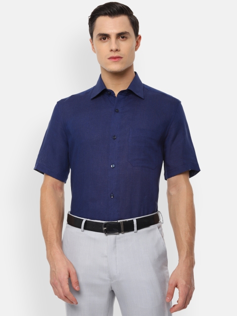 

Louis Philippe Men Navy Blue Linen Classic Fit Solid Semiformal Shirt