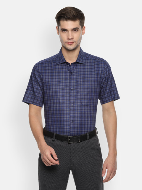 

Louis Philippe Men Navy Blue & Off-White Checked Classic Regular Fit Formal Shirt