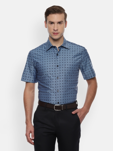 

Louis Philippe Men Blue & Black Geometric Print Classic Regular Fit Formal Shirt