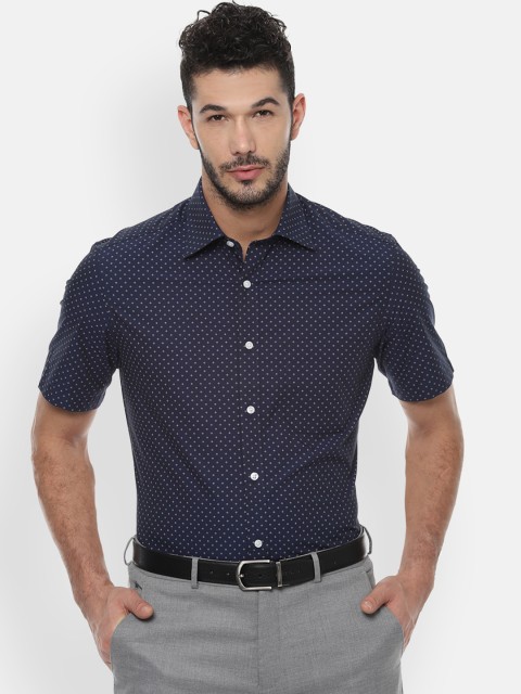 

Louis Philippe Men Navy Blue & Off-White Micro Print Classic Regular Fit Formal Shirt
