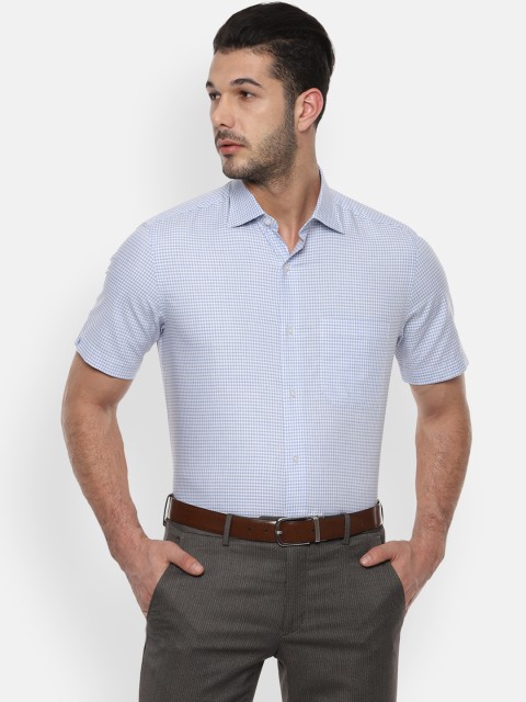 

Louis Philippe Men Blue & White Classic Fit Micro Checks Formal Shirt