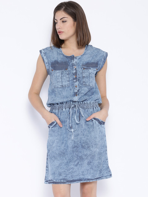 

Tokyo Talkies Blue Denim Blouson Dress