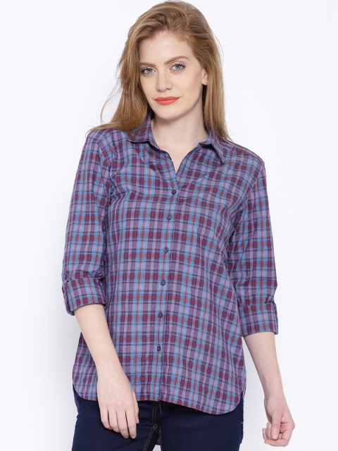 

Tokyo Talkies Purple Checked Casual Shirt