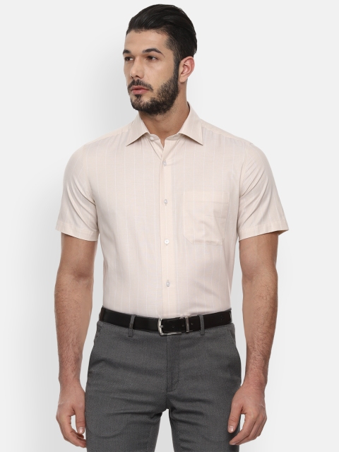 

Louis Philippe Men Beige & White Striped Formal Shirt