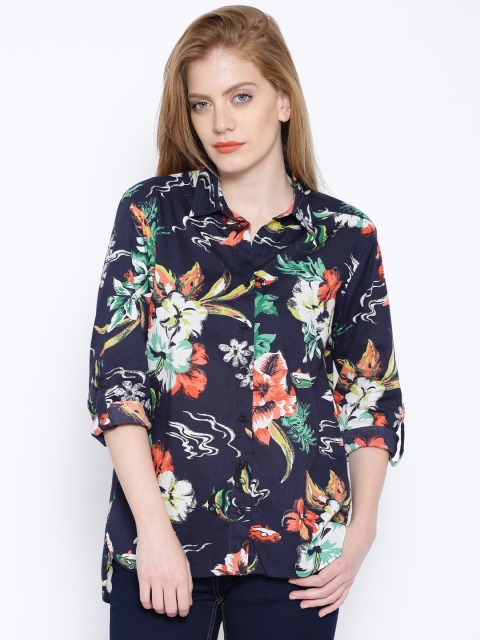 

Tokyo Talkies Navy Printed Casual Shirt, Navy blue