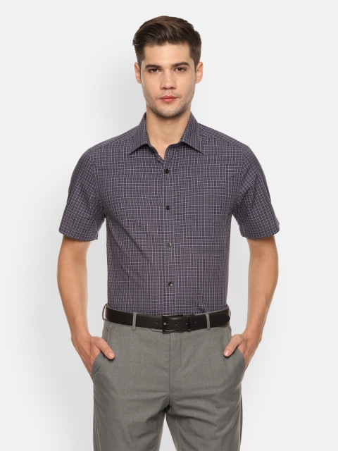 

Louis Philippe Men Charcoal Grey & Purple Classic Fit Checked Formal Shirt