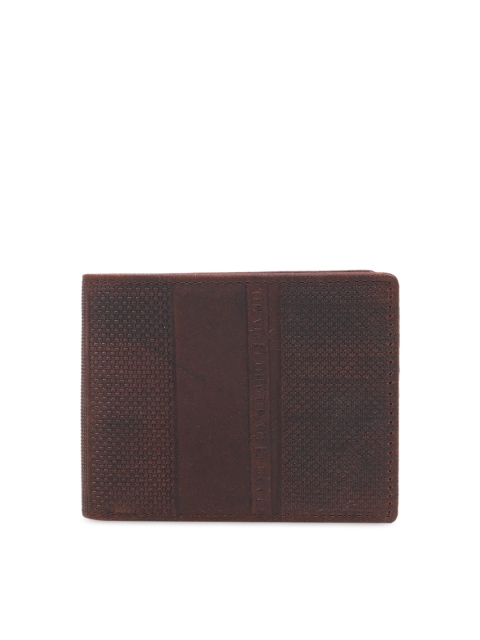 

Da Milano Men Coffee Brown Textured Two Fold Leather Wallet