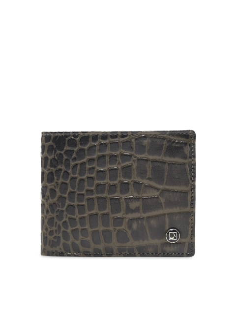 

Da Milano Men Green & Black Genuine Leather Croc Skin Textured Two Fold Wallet